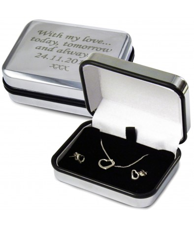 Personalised Box with Heart Necklace & Earrings