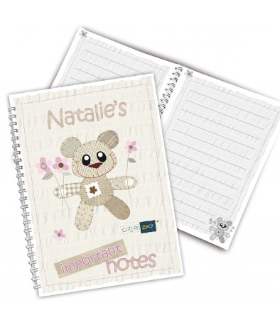 Personalised A5 Notebook � Cotton Zoo (Tweed the Bear- Pink)