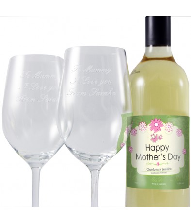 Mothers White Wine and Two Glasses