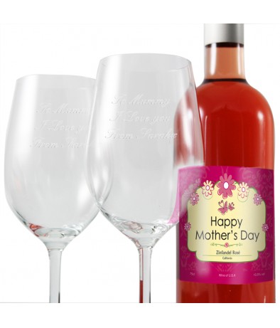 Mothers Rose Wine and Two Glasses