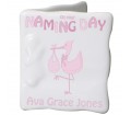 Personalised Stork Pink Naming Day Message Card
